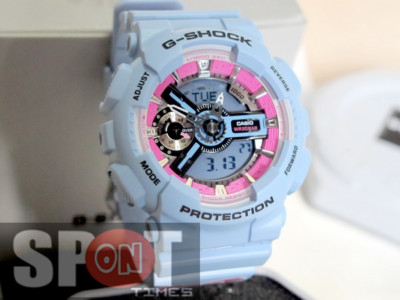 電池新品 GMA-S110F ローズコレクション G-SHOCK 水色バラ Casio G-Shock S Series Rose Motif Band Ladies Watch GMA