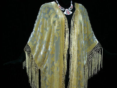 Pre-owned Maya Matazaro Kimono Fringe Jacket Opera Coat Silk Burnout Velvet Vanilla Maya Kimono Plus In White