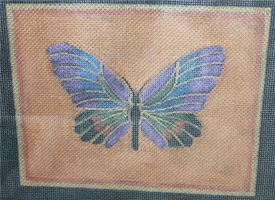 Sharon G BF01 Jewel Tone Butterfly on Black Handpainted Needlepoint Canvas