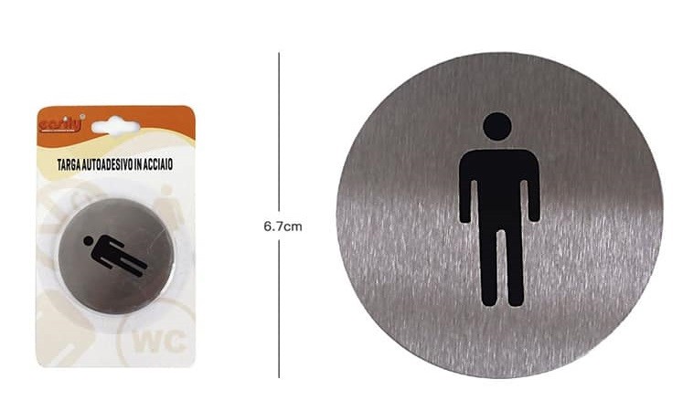 Targhetta Targa Adesiva Acciaio Piatto Uomo Uomini Porte Bagno 6,7cm dfh