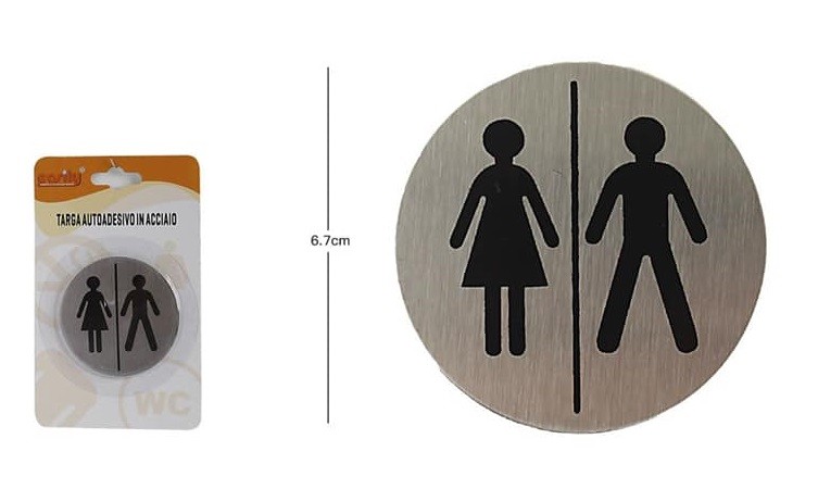 Targhetta Targa Adesiva Acciaio Piatto Uomini Donne Porte Bagno 6,7cm dfh