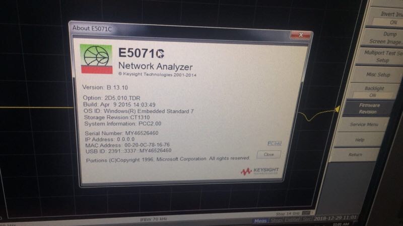 HP Agilent E5071C 14G Network Analyzer Win7 010 2D5 TDR