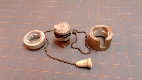 Electric Light Pull Chain Bulb Socket and Porcelain Housing Circa 1910 Antique