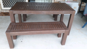 Wooden outdoor table and bench seats Outdoor Dining 