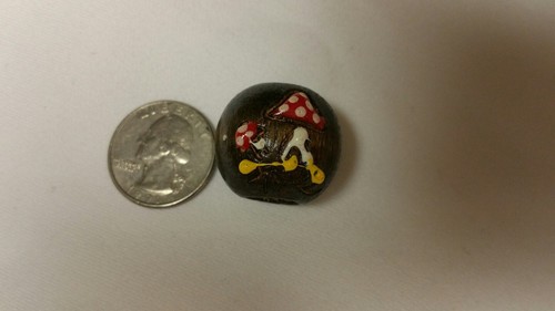 Vintage Wooden Painted Macrame Beads Toadstool - Lot of 12 small