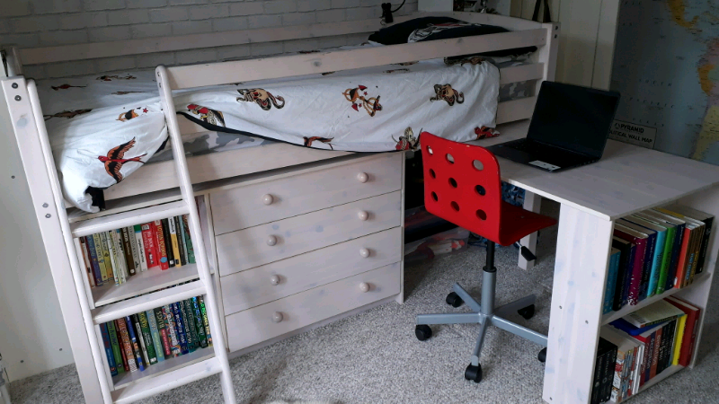 Single Bed Mid Sleeper Cabin Bed With Desk And Chest Of Drawers