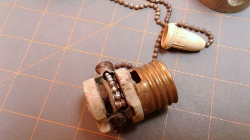 Electric Light Pull Chain Bulb Socket and Porcelain Housing Circa 1910 Antique