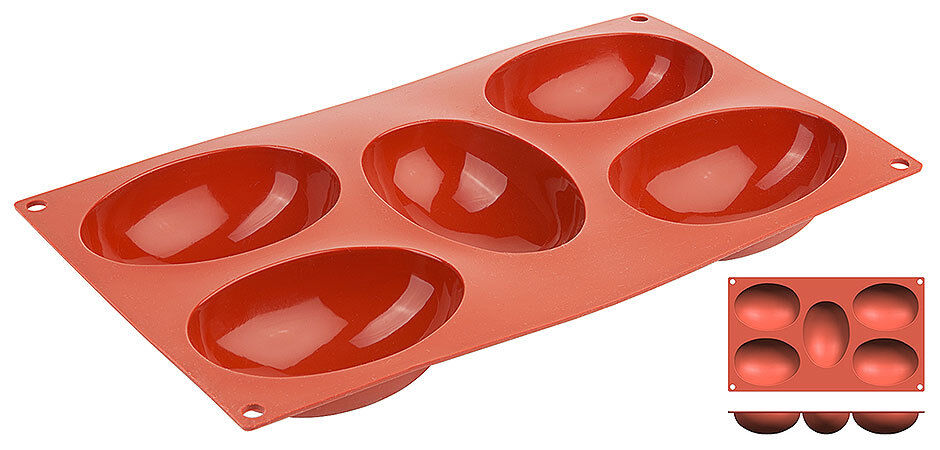Backmatte, Backform HALBES EI aus terrakottafarbenem Silikon, mit 5 Formen