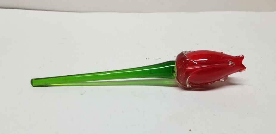 MURANO ART STYLE PERSIMMON WHITE CASED BULBOUS LONG STEM GLASS FLOWER 8