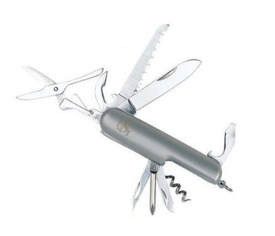 AUSONIA - COLTELLO MULTIUSO 9 FUNZIONI - LAMA INOX - MANICO RIVESTITO IN TITANIO