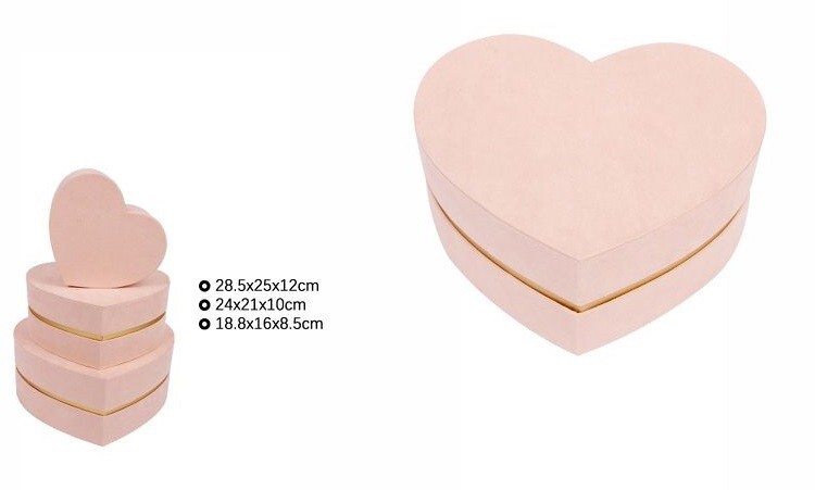 Set 3 Pezzi Scatole Box Regali Varie Misure Matrioska Cuore Velluto Rosa dfh