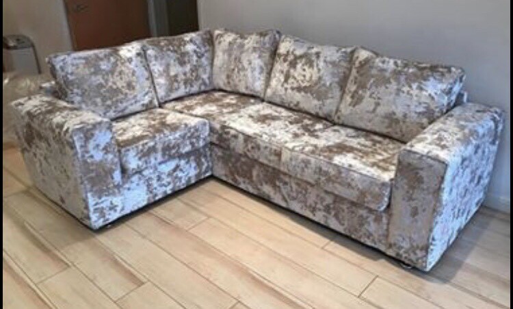Sofology real crushed velvet corner sofa mink gold | in Glasgow City