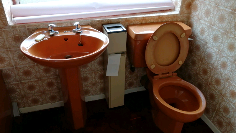 Retro bathroom suite bath toilet basin 1970's brown orange salmon | in Moseley, West Midlands ...