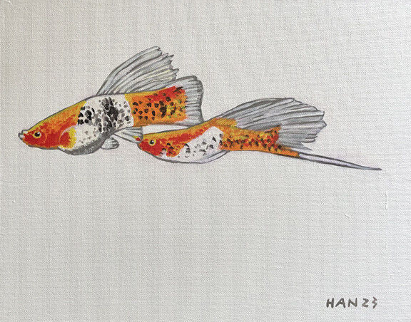 Swordtail Fish 1, Fish Tank, Original Acrylic Painting, Signed, Art, 14x11