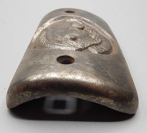 Small Antique Cast Iron Emblem off Wood Stove Renaissance Man Blowing Horn