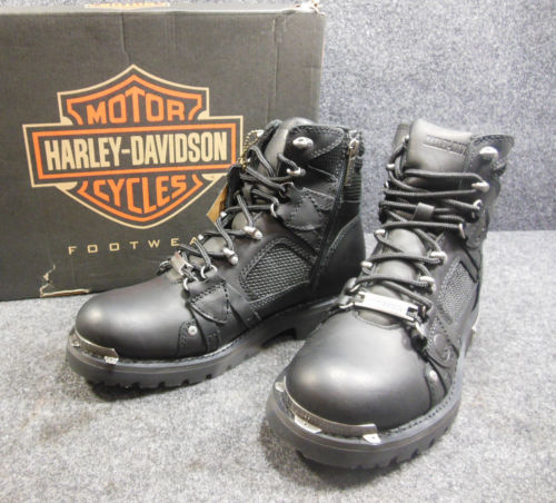 Harley Davidson Motor Cycles black leather lace up side zip Boots