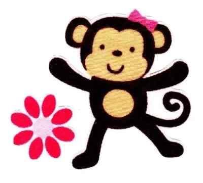 monkey jungle fabric applique iron on flower not embroidered 2 inch USA new