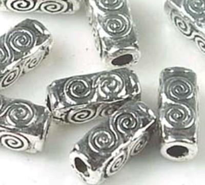 8 Antique Silver Pewter Spiral Rectangle Cuboid Brick Beads 10x4mm