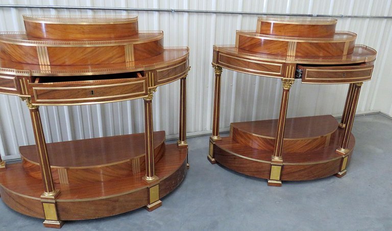 Pair of Russian Regency Style Demilune Consoles