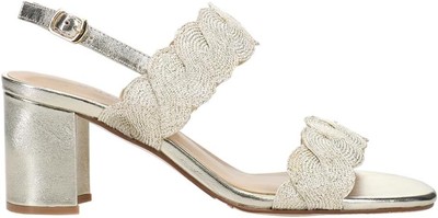 Pre-owned Vaneli Womens Lettie Woven Metallic Block Athletic Sandals Casual Low Heel... In Beige/platino Weave