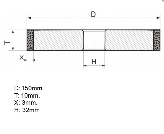 6 inch 150x10mm. Hole 1.259". Type 1A1 Straight Diamond Grinding Wheel Carbide