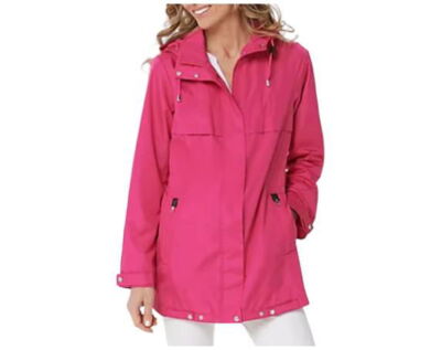 Susan Graver Water Resistant Zip-Front Jacket with Hood Magenta