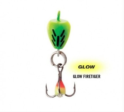 Clam Outdoors Bomb Spoon 1/16 oz - Glow Firetiger - #12 Treble Hook Ice Lure
