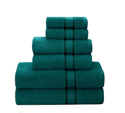 Hand Towel Absorbent Oversize Bathroom Shower Teal 6-pc Cott