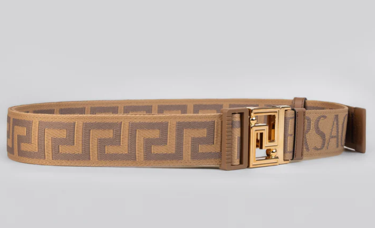 Pre-owned Versace With Tags  Allover Monogram Reversible Beige Belt One Size