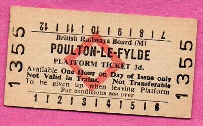 BRB (M) red diamond railway platform ticket - POULTON-LE-FYLDE 3d. Ed card.