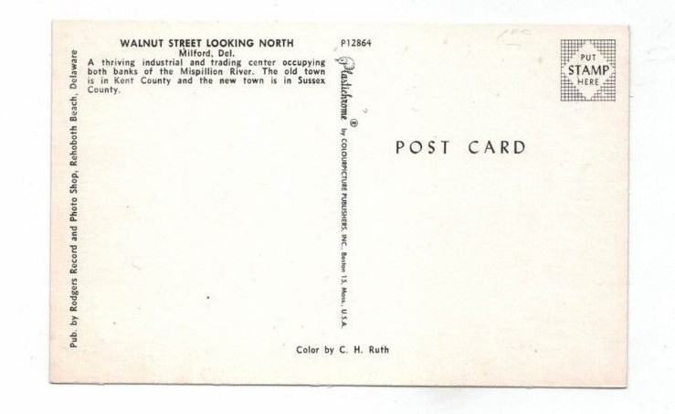 DE Milford Delaware vintage post card Walnut Street Looking North