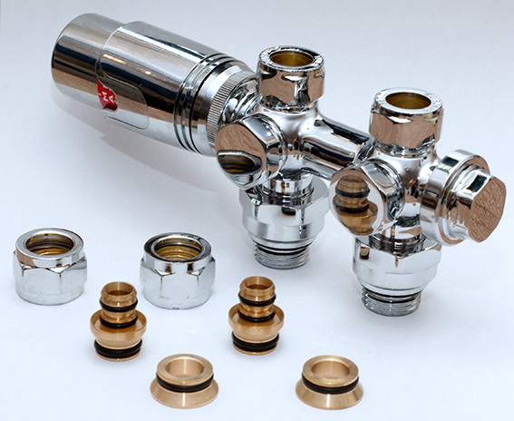 Multiblock T badheizkörper Hahnblock Verchromt Eck Anschluss Set Ventil-Set 1/2