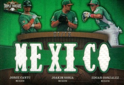 2009 Triple Threads Relic Combos Emerald Jorge Cantu Joakim Soria Edgar Gonzalez