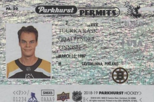 2018-19 Upper Deck Parkhurst - Tuukka Rask #PA-20