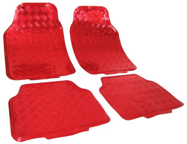 Set 4 Tappetini Tappeti Auto Universali Sportivi Rossi Gomma Effett Metallo sus