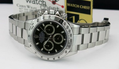 Rolex Cosmograph Daytona Stainless Steel Black 116520 Watch Chest