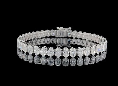12Ct Oval Cut Lab-Created Diamond Women's Tennis Bracelets 14K White Gold Plated