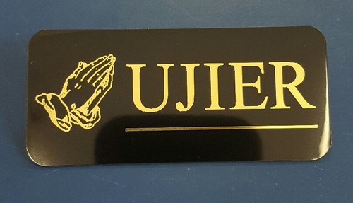 Set of 10 Black with Gold Letters Engraved Usher Badges Pin Back  SPANISH, UJIER