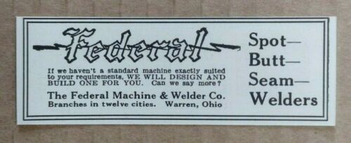 1927 The Federal Machine & Welder Co. Advertisement Warren, Ohio