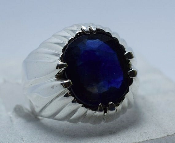 Pre-owned Handmade Natural Deep Blue Sapphire Big Sapphire Stone Real Stone Mens Real Gemstone Ring
