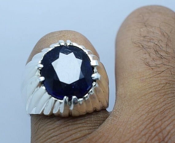 Pre-owned Handmade Natural Deep Blue Sapphire Big Sapphire Stone Real Stone Mens Real Gemstone Ring