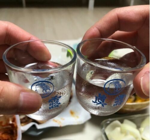 SET OF 2 JINRO / JIN RO RETRO STYLE KOREAN SOJU SHOT GLASS (50mL /~1.7 FL. OZ.) 