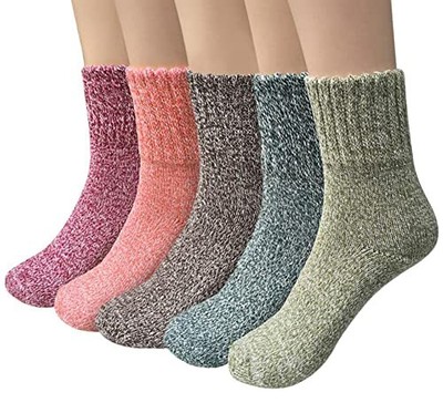 Pack of 5 Womens Thick Knit Warm Casual Wool Crew Winter Socks Mixed Colors 1...