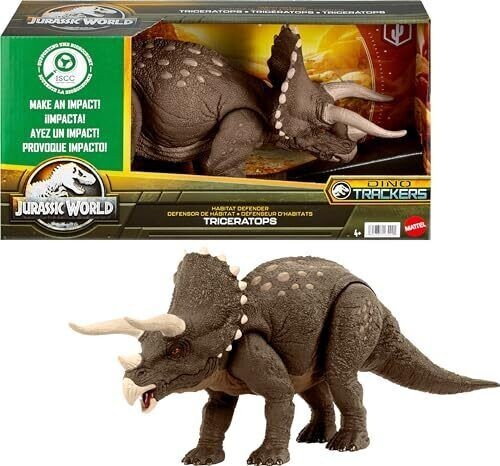 Jurassic World Triceratops Dinosaur Toy, Habitat Defender Authentic Figure 14in