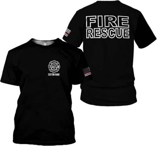 Personalized Name Firefighter Patriotic Thin Red Line Firefighter USA T-SHIRT - Picture 1 of 3