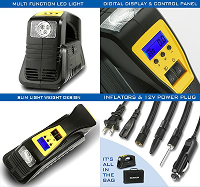 Kensun AC/DC Rapid Performance Portable Air Compressor Tire Inflator with for -