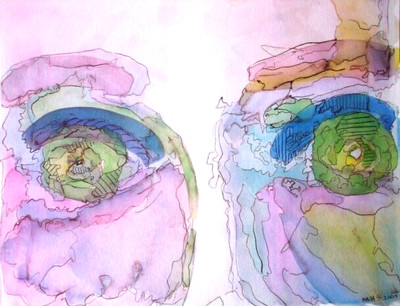 Wonder Eyes original 10.5x8.5 in  watercolor /ink on paper Mary Hillier