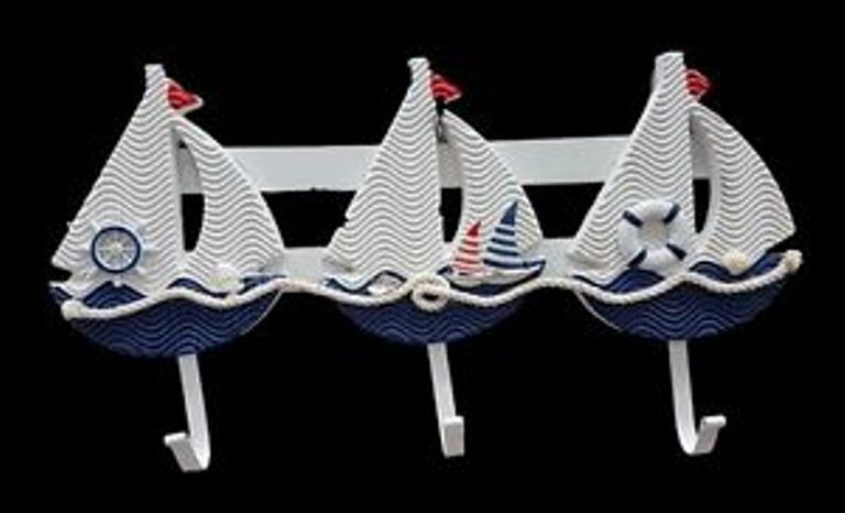 3 Barche a Vela Appendiabiti Decorativa Parete Legno Decorazione Arredamento moc