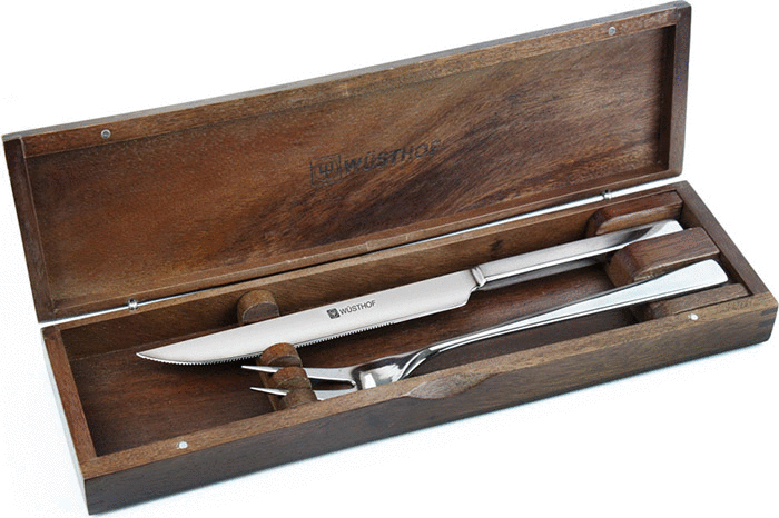 Wusthof 2 Piece Stainless Carving Set with Walnut Box H2050