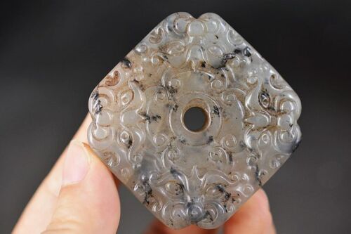 Unique Chinese Natural Old Jade Hand-carved *Beast Face* Pendant Amulet A4